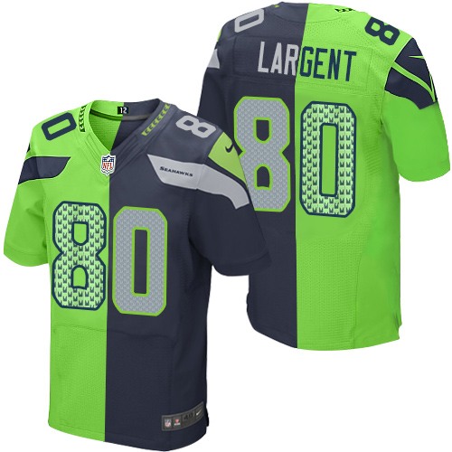 Men's Elite Steve Largent Nike Jersey Navy/Green - #80 Split Fashion NFL Seattle Seahawks